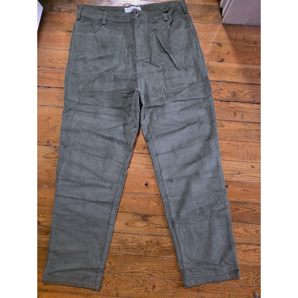 Vintage Brandon Thorne Mens Olive Green Corduroy‎ Straight Leg Pants Size 36